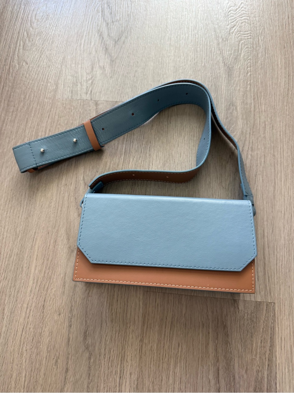 Blue, White and Tan Women’s Genuine Leather Crossbody Belt Bag Mashkova Brand